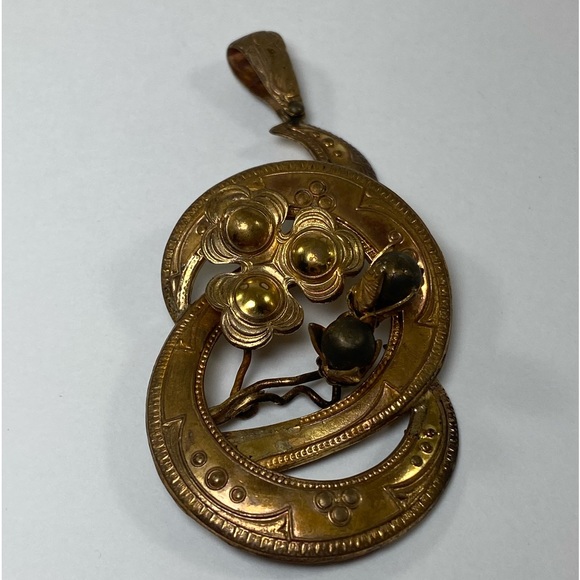 Signed Vintage 1940's Leo Glass Buds and Flowers Pendant Steam Punk Vibes - Picture 2 of 6